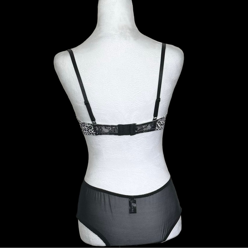 NWOT Sophie B -Women’s Black Bra & Panty Set -Sexy Lace & Leopard -Sizes 34B & L - Picture 4 of 11